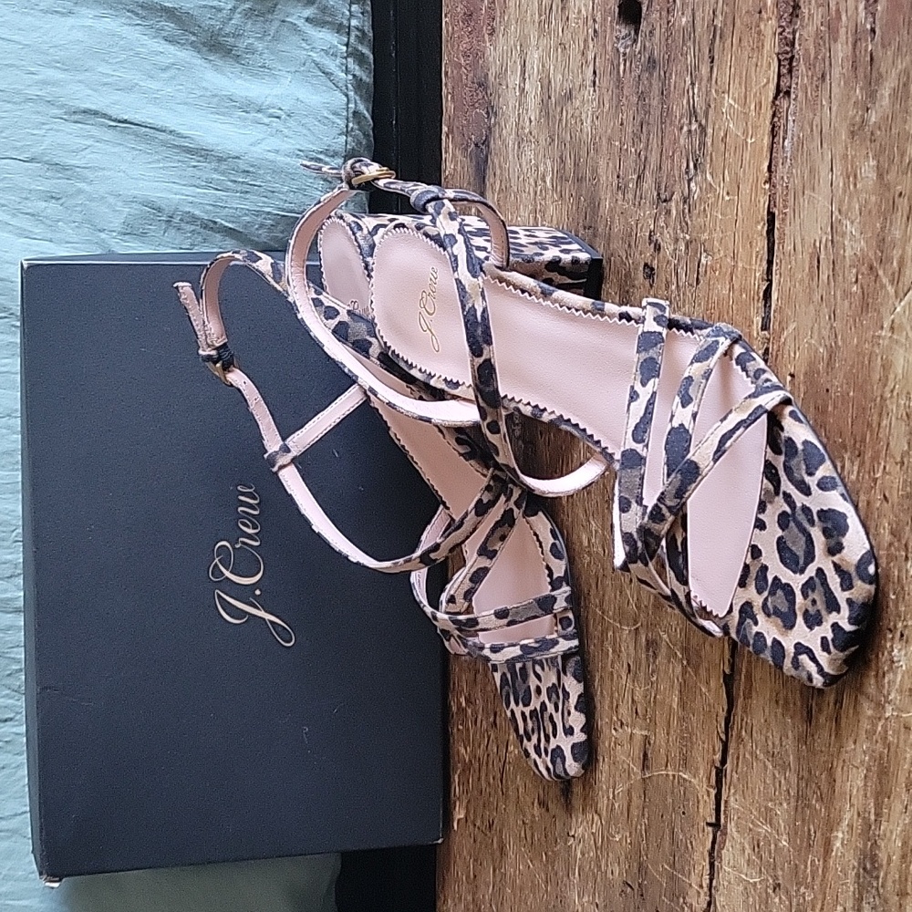 J Crew Suede Odette Strappy Sandal in Leopard Size 8